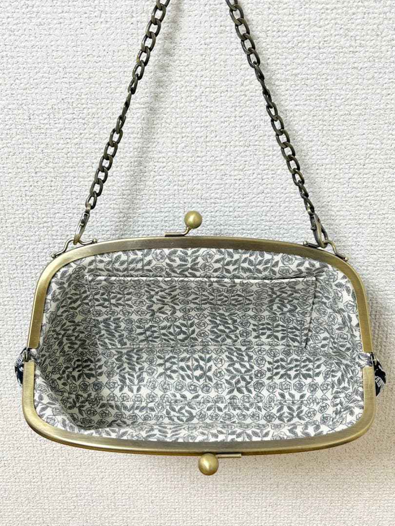 ハンドメイド がま口バッグ ポーチ symphony ネイビー ミナペルホネ