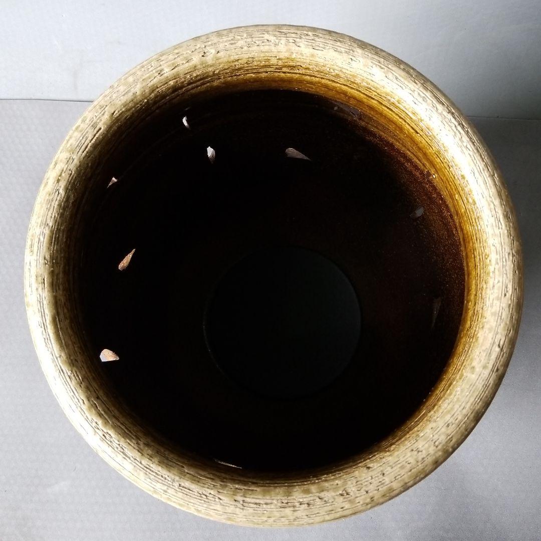 信楽焼 傘立て 灰釉彫壷 高さ４４cm