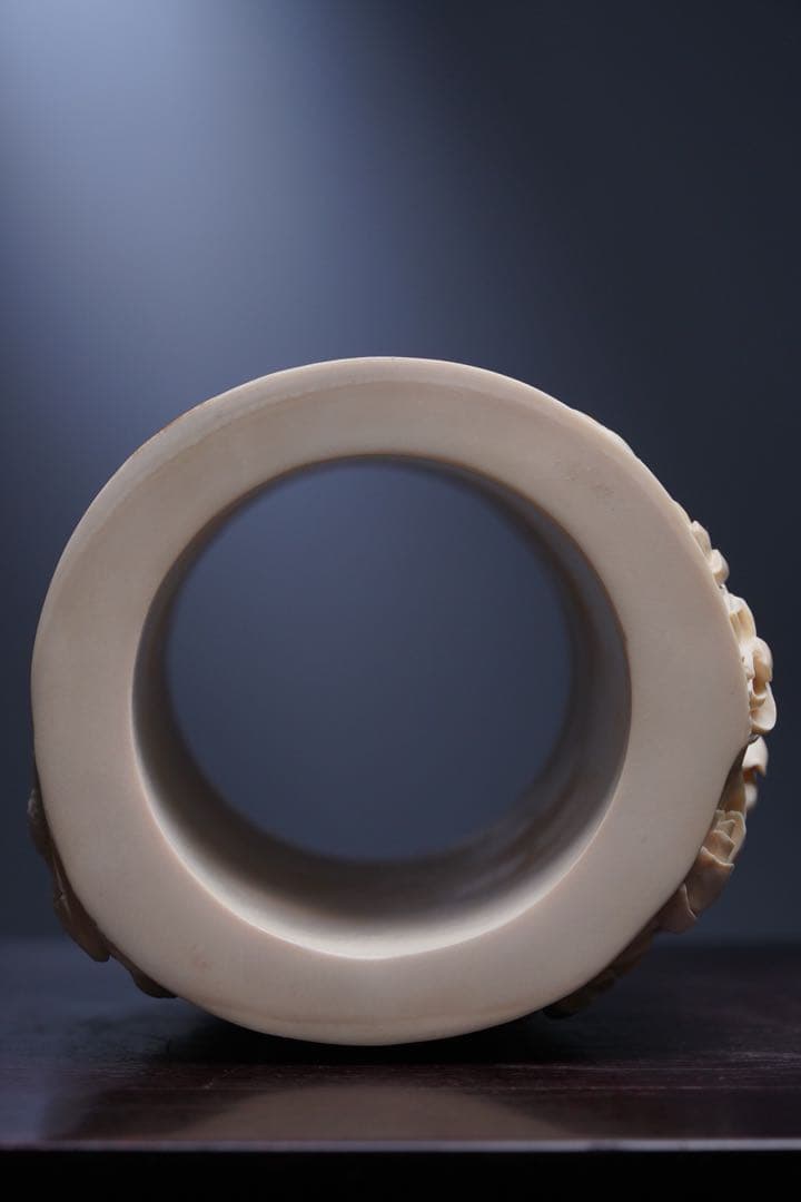 天然マンモス牙美しい手作り彫刻 鳳凰 筆筒