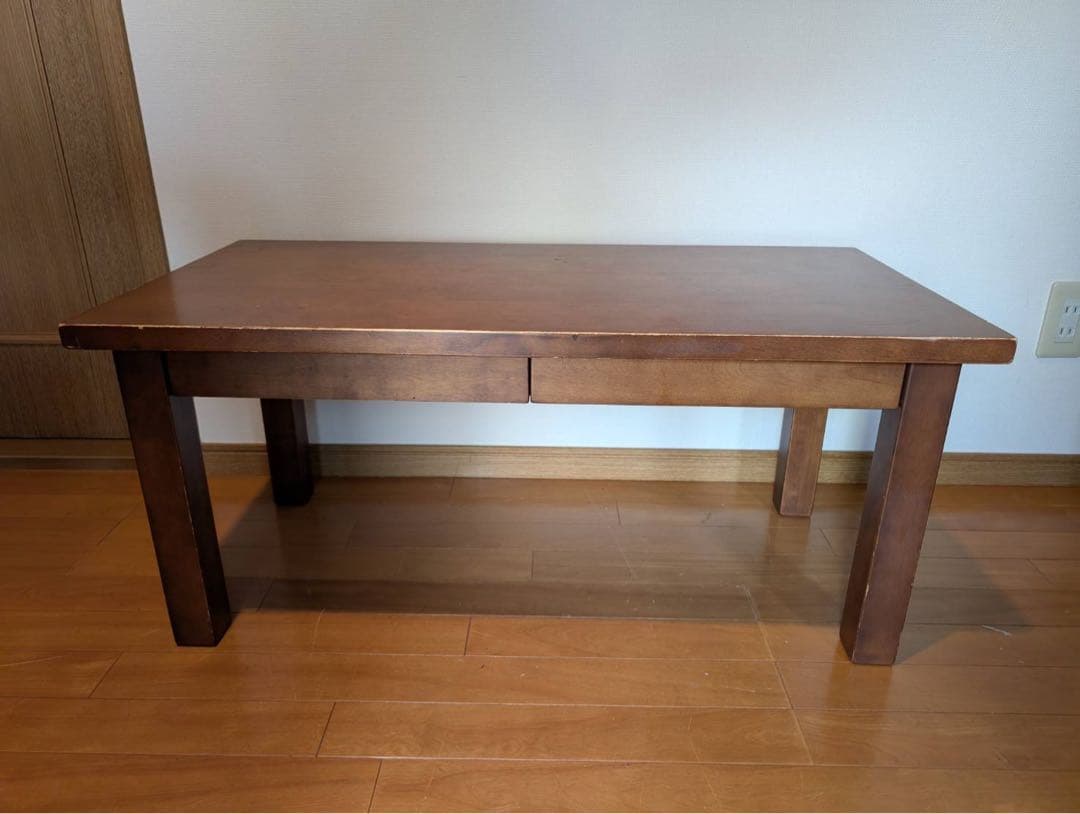 ■送料込■無印良品 MUJI 無垢材ローテーブル バーチ材 ブラウン 引出収納机
