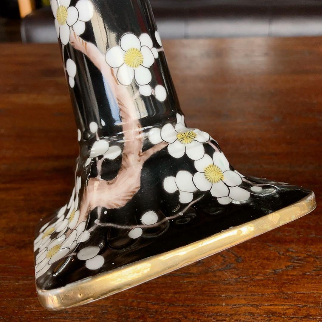 オールドノリタケ 手彩絵黒地梅文 アンティーク燭台 金縁 アンティーク