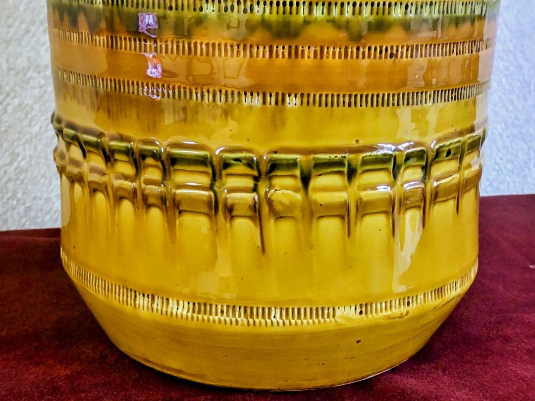 傘立て●イタリア製 陶器製 傘立て ●イエロー 花模様 ハンドメイド