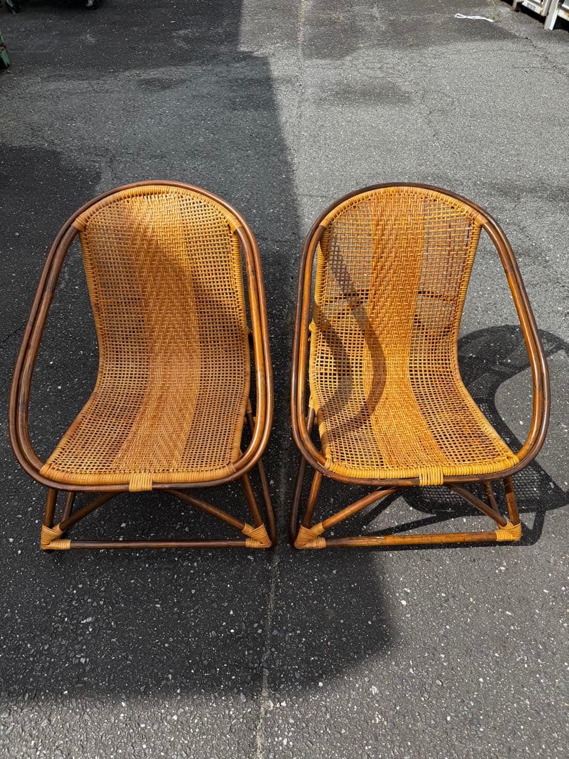 昭和レトロ 藤ラタン製チェア2脚セット
