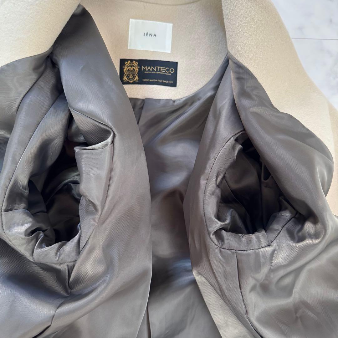 極美品　IENA　マンテコ　ロングコート　ノーカラー　ベージュ系　M-L秋冬