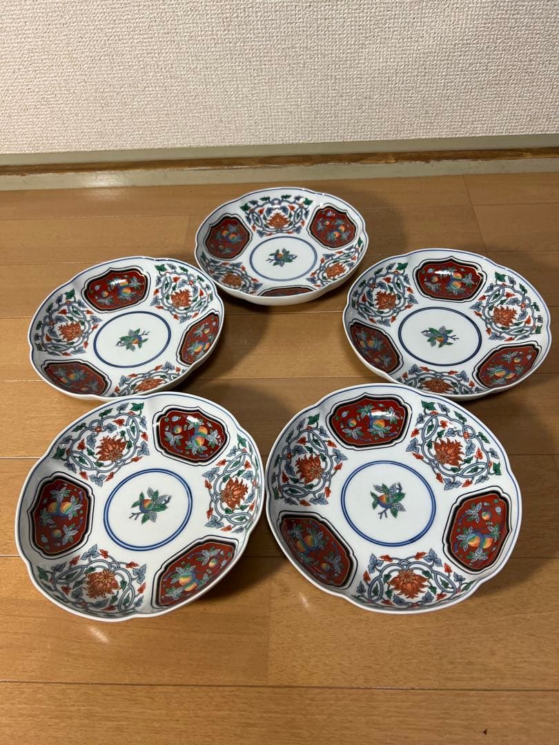 189 其泉　『染錦四方割木甲草花文』　皿　5枚　未使用　有田焼