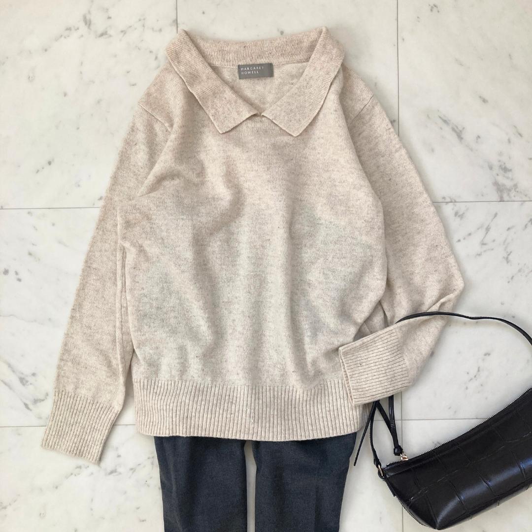 マーガレットハウエル　ウールカシミヤ襟付きニット　M ベージュ