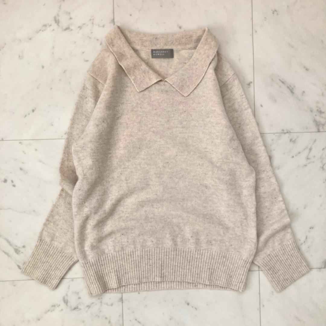 マーガレットハウエル　ウールカシミヤ襟付きニット　M ベージュ