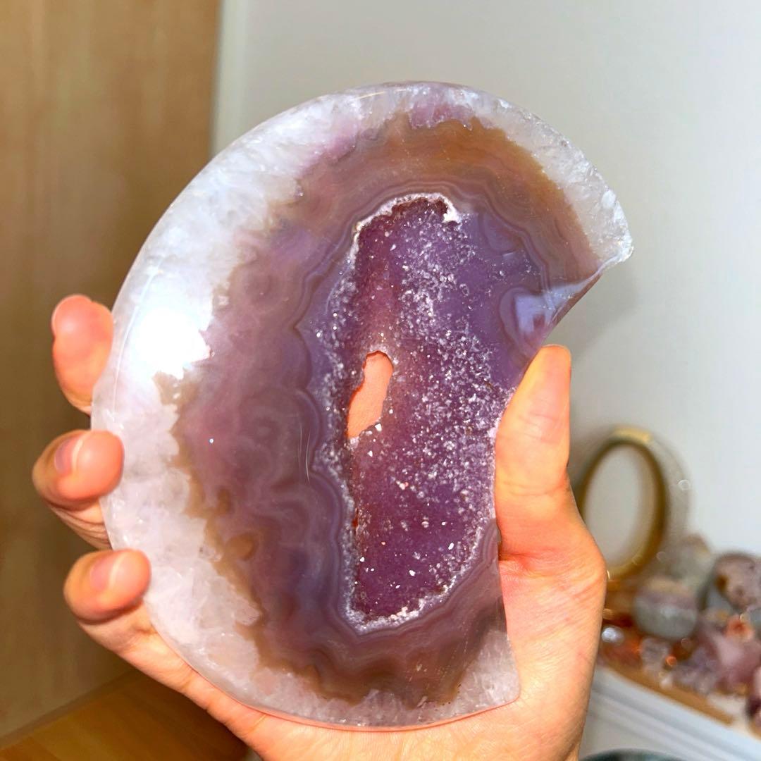 bigサイズ 瑪瑙 アゲート 月 専用台座付き 288g