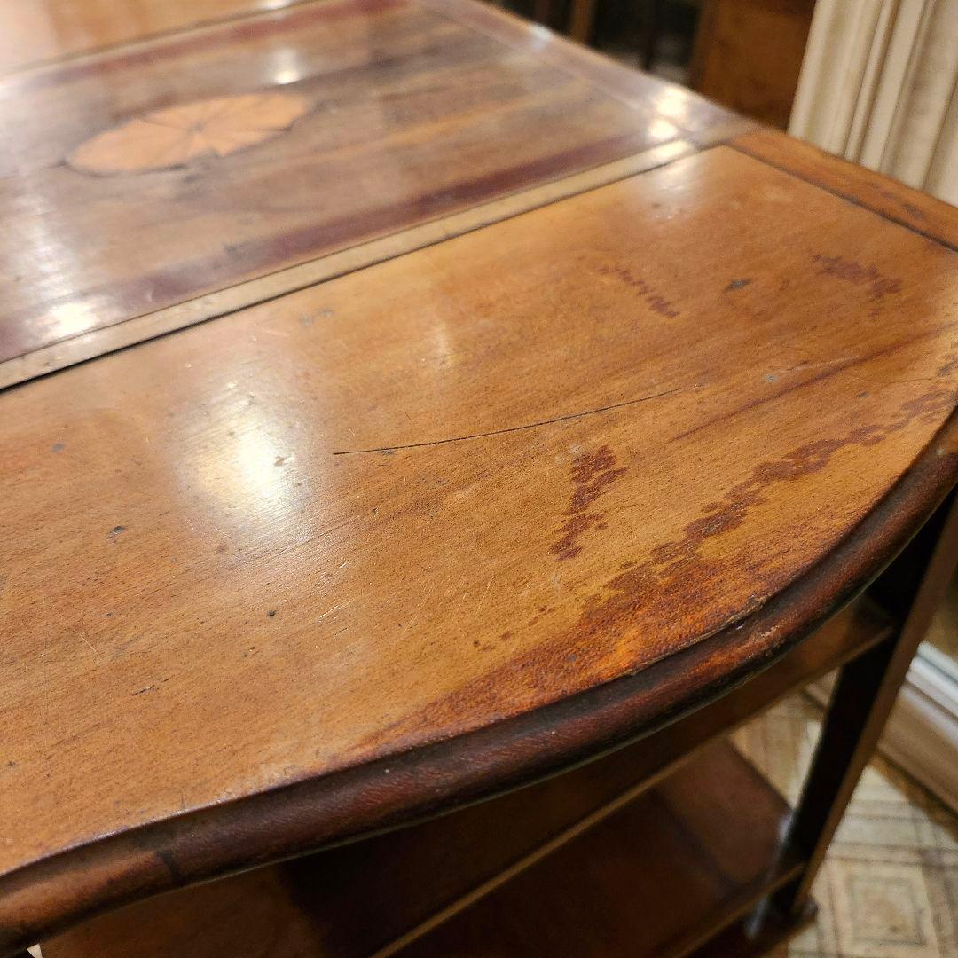 トールペイントとインレイ 古びた小机 座卓 サイドテーブル 棚 家具 引出し