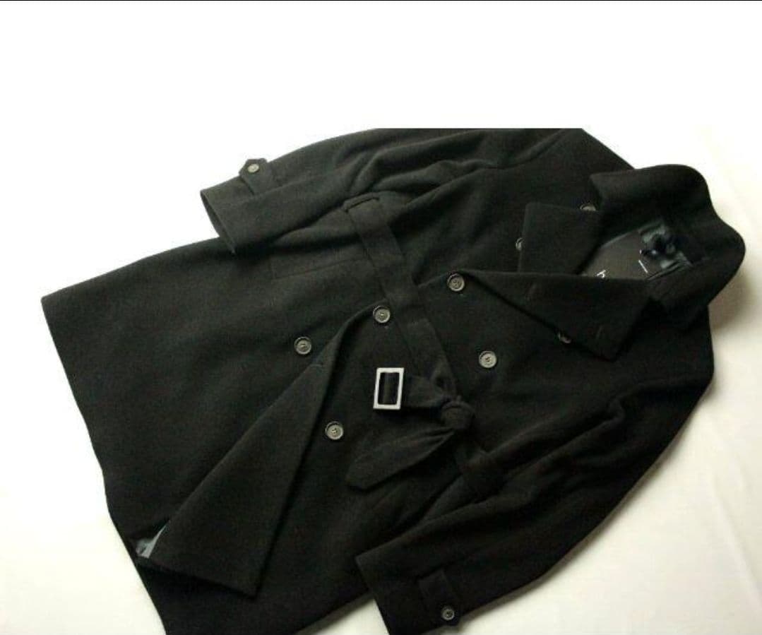 【Hevo】イーヴォ ブラック無地ウールトレンチコート