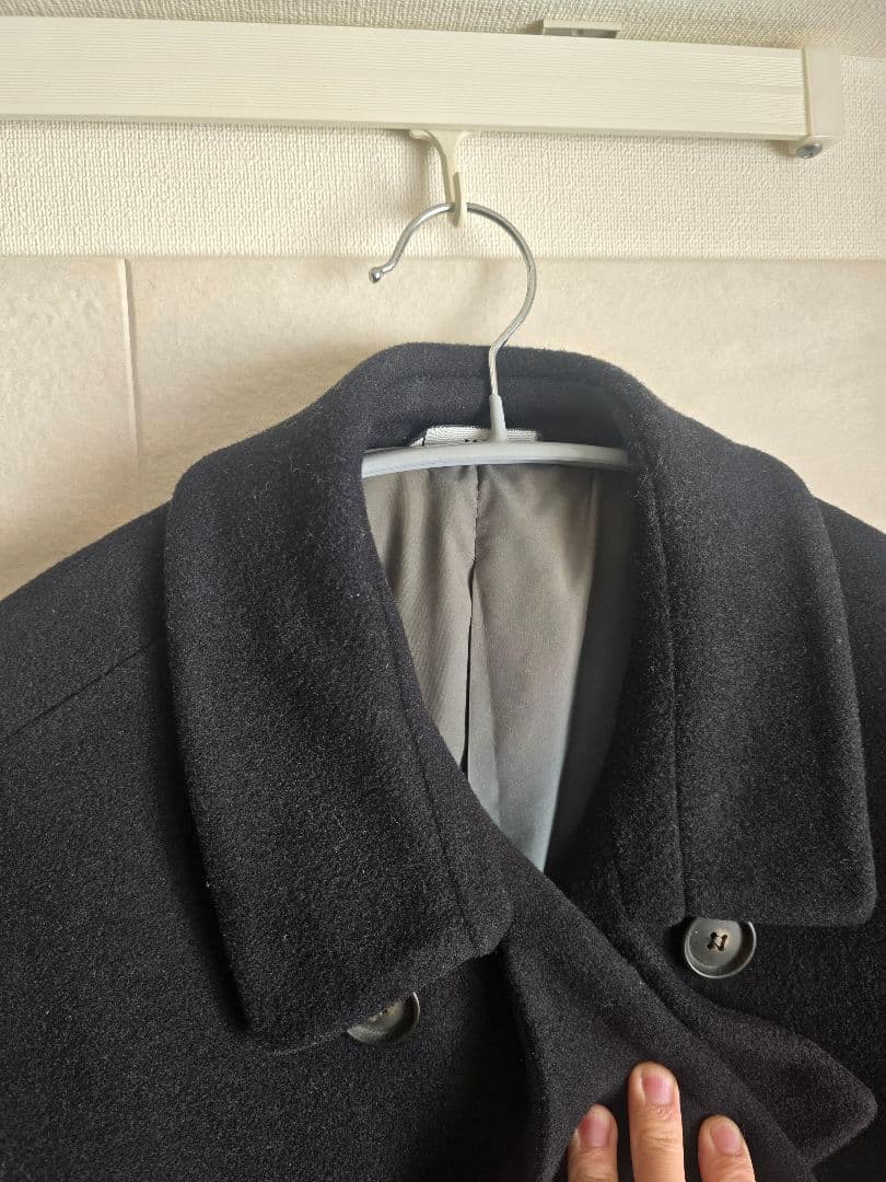 【Hevo】イーヴォ ブラック無地ウールトレンチコート