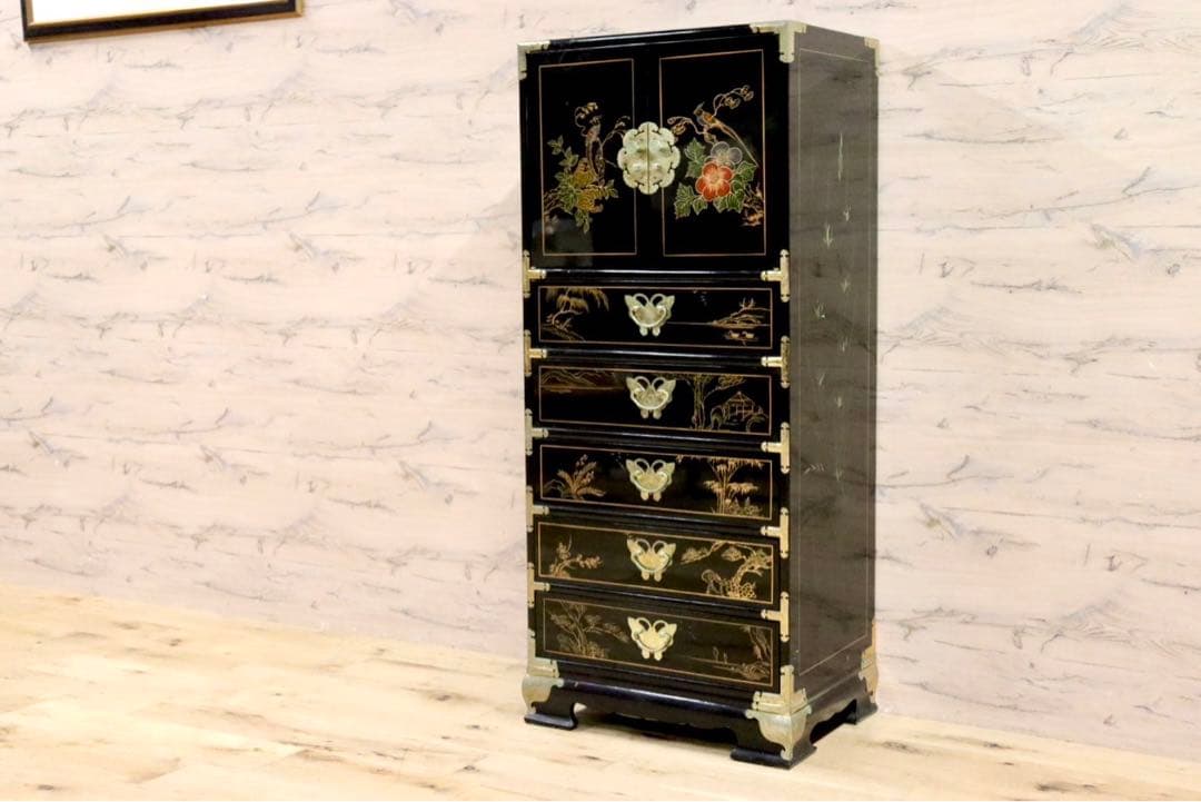GMIH192○中国家具 李朝家具 チェスト 花鳥図 小箪笥 アジアン シノ