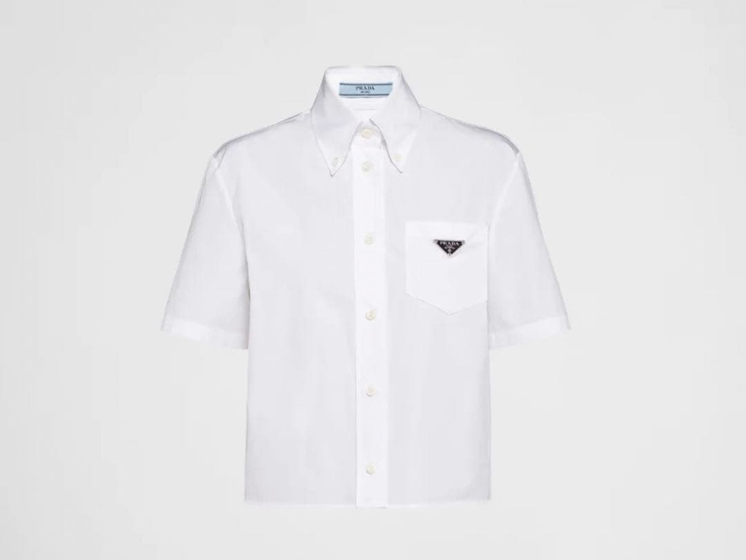 現行品・PRADA ポプリンシャツ38 三角プレート ブラウス
