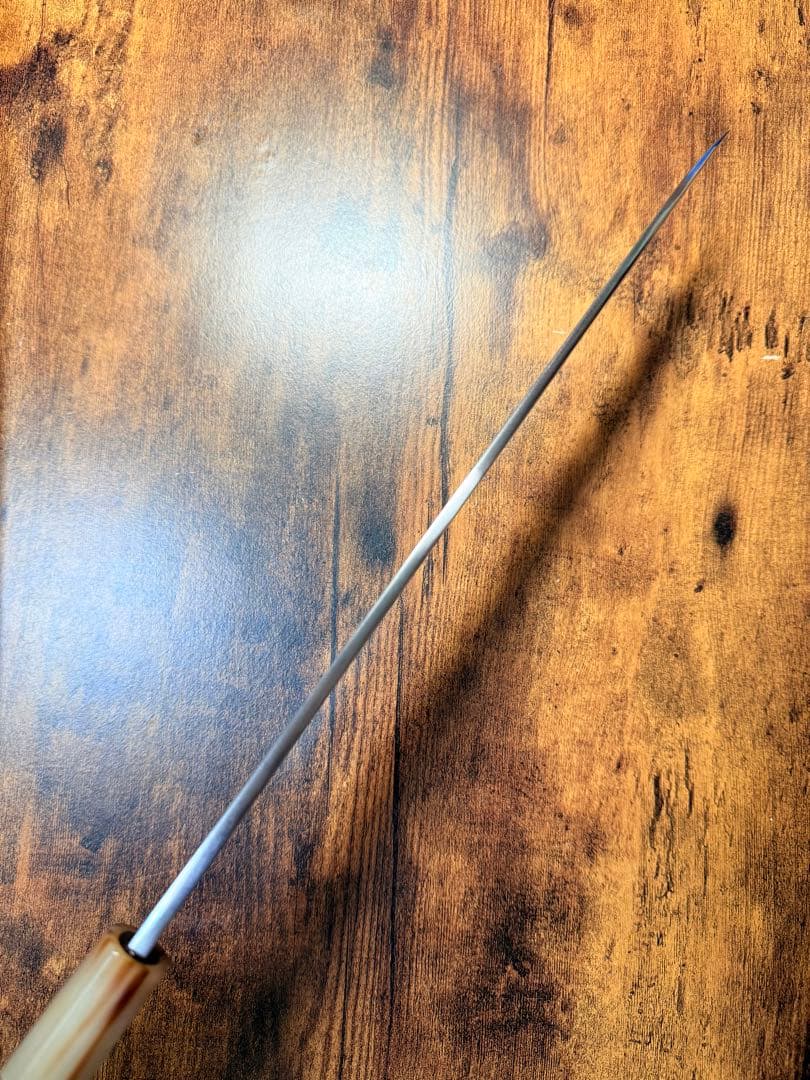 森本光一作　左用　刺身 柳刃　青鋼 紋鍛錬 尺　紫檀白水牛八角柄