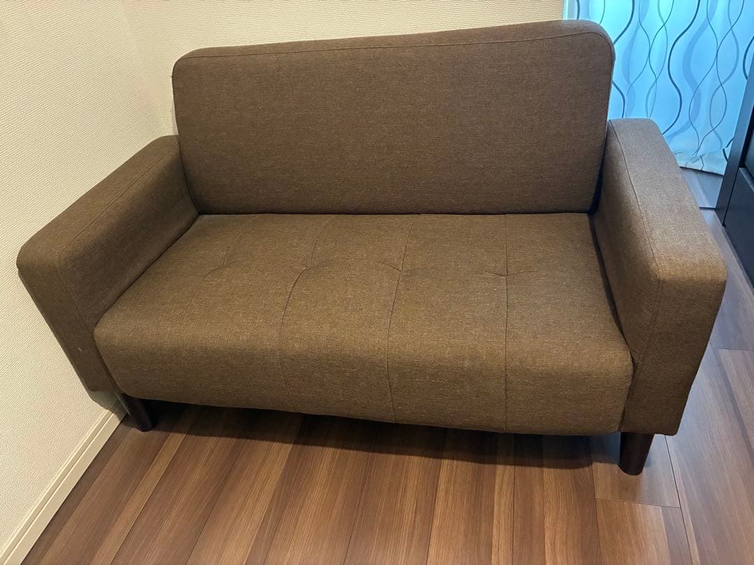ブラウン 2人掛けファブリックソファ