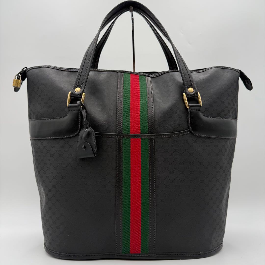 高級　グッチ　GG PVC レザー　シェリーライン　トートバッグ　ボストンバッグ