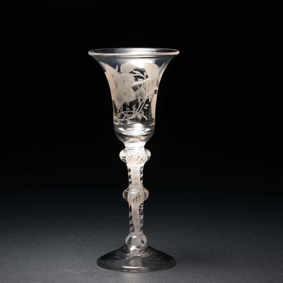 アンティークグラス　ジャコバイト　バラと蝶　ツイストステム　R1539ダI