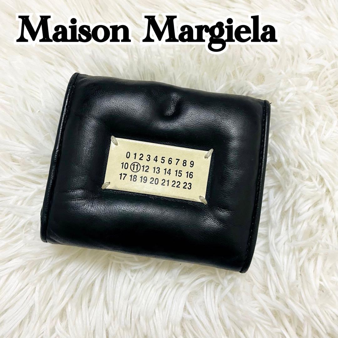 極美✨マルジェラ 二つ折り 財布 レザー 4ステッチ ブラック シボ カレンダー