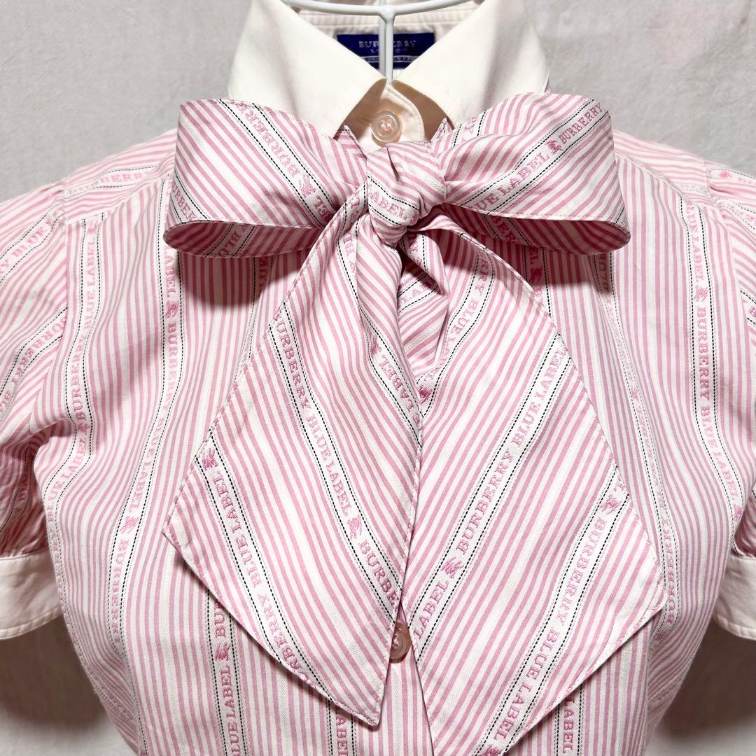 美品 バーバリー ブルーレーベル シャツ リボン ボウタイ ブラウス ピンク