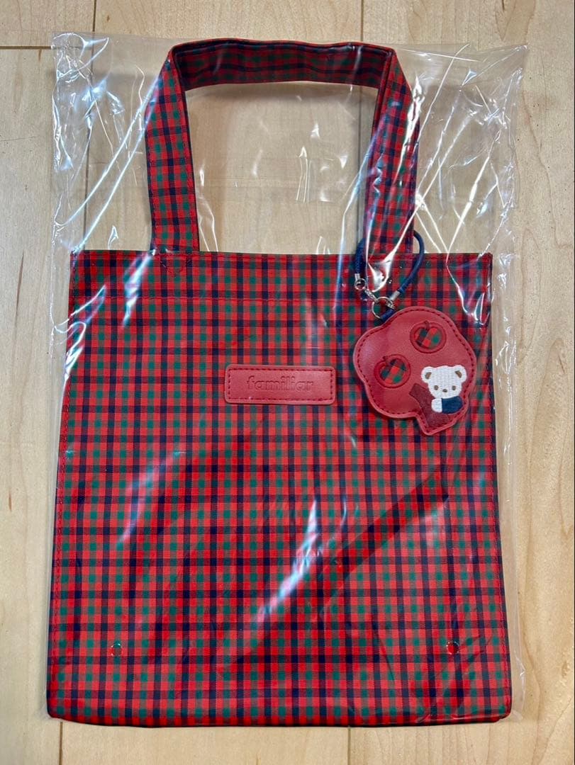 新品未開封　ファミリア　familiar トートバッグ　赤チェック　小