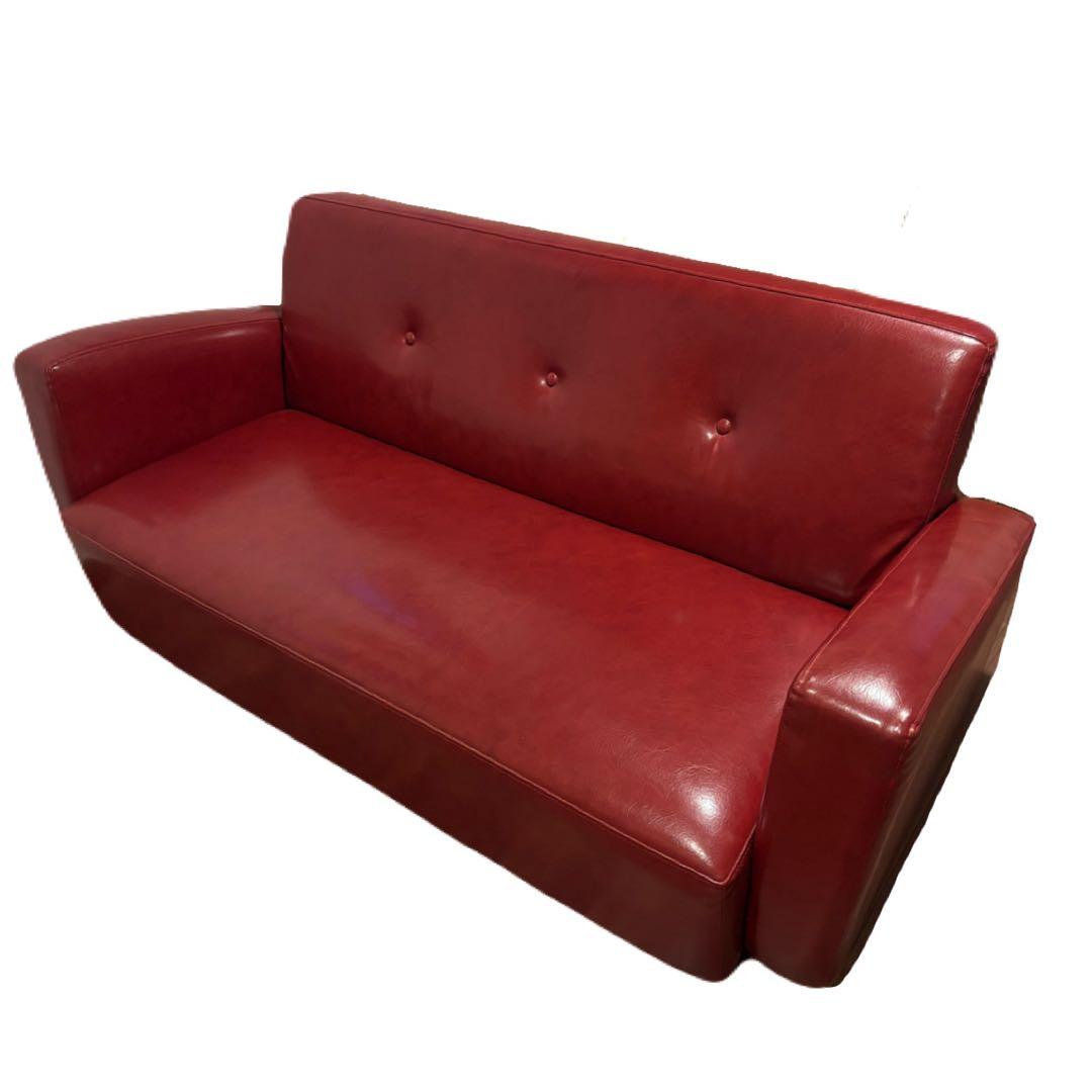 2人掛けソファ　レザー　フェイクレザー　合皮　合成皮革　ボルドー　レッド　ソファ