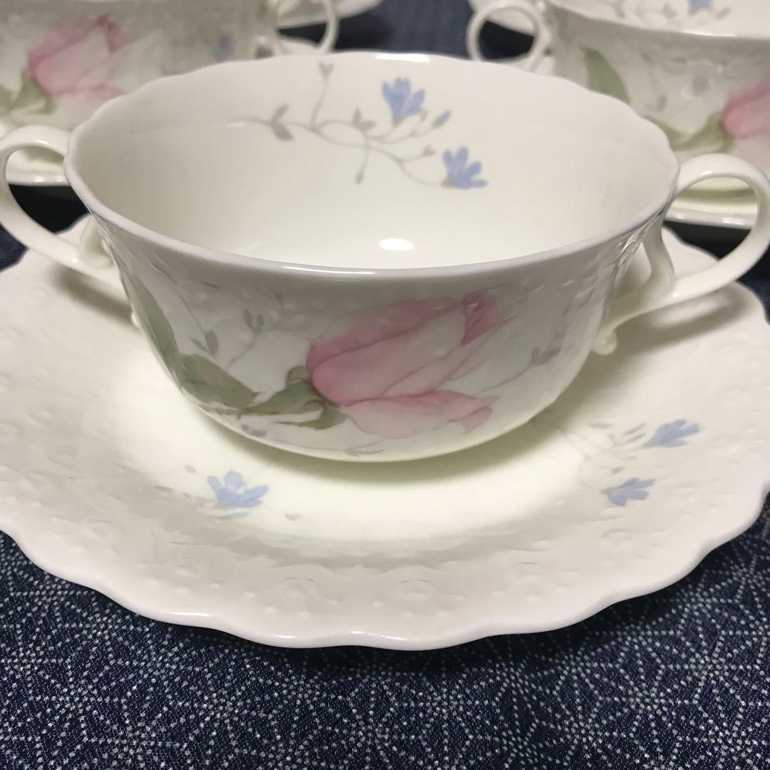 廃盤　ナルミ　両持ち手　エイプリルローズ　スープ　カップ　ソーサー　5客