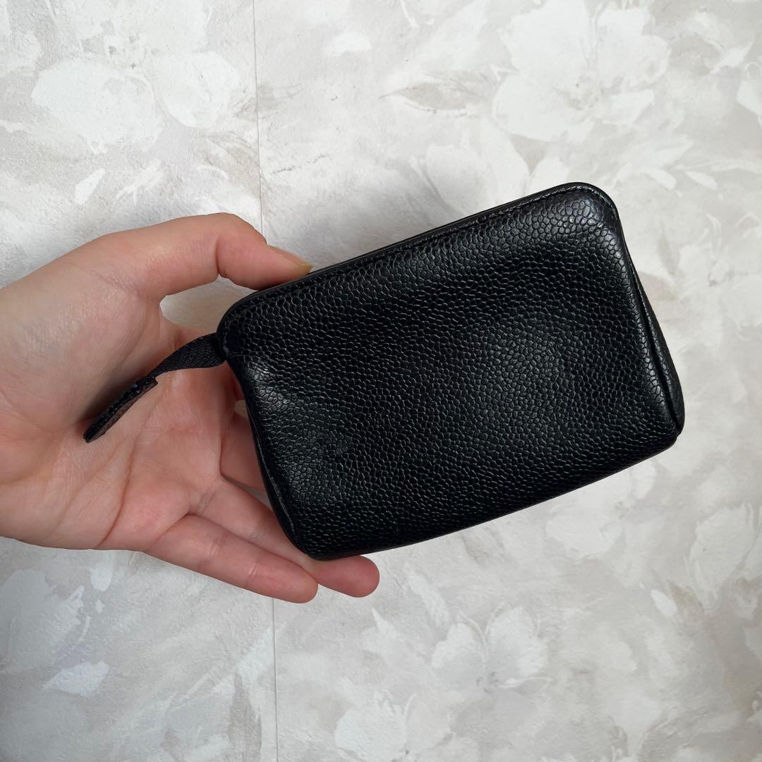美品 CHANEL シャネル キャビアスキン レザー ポーチ 小物入れ