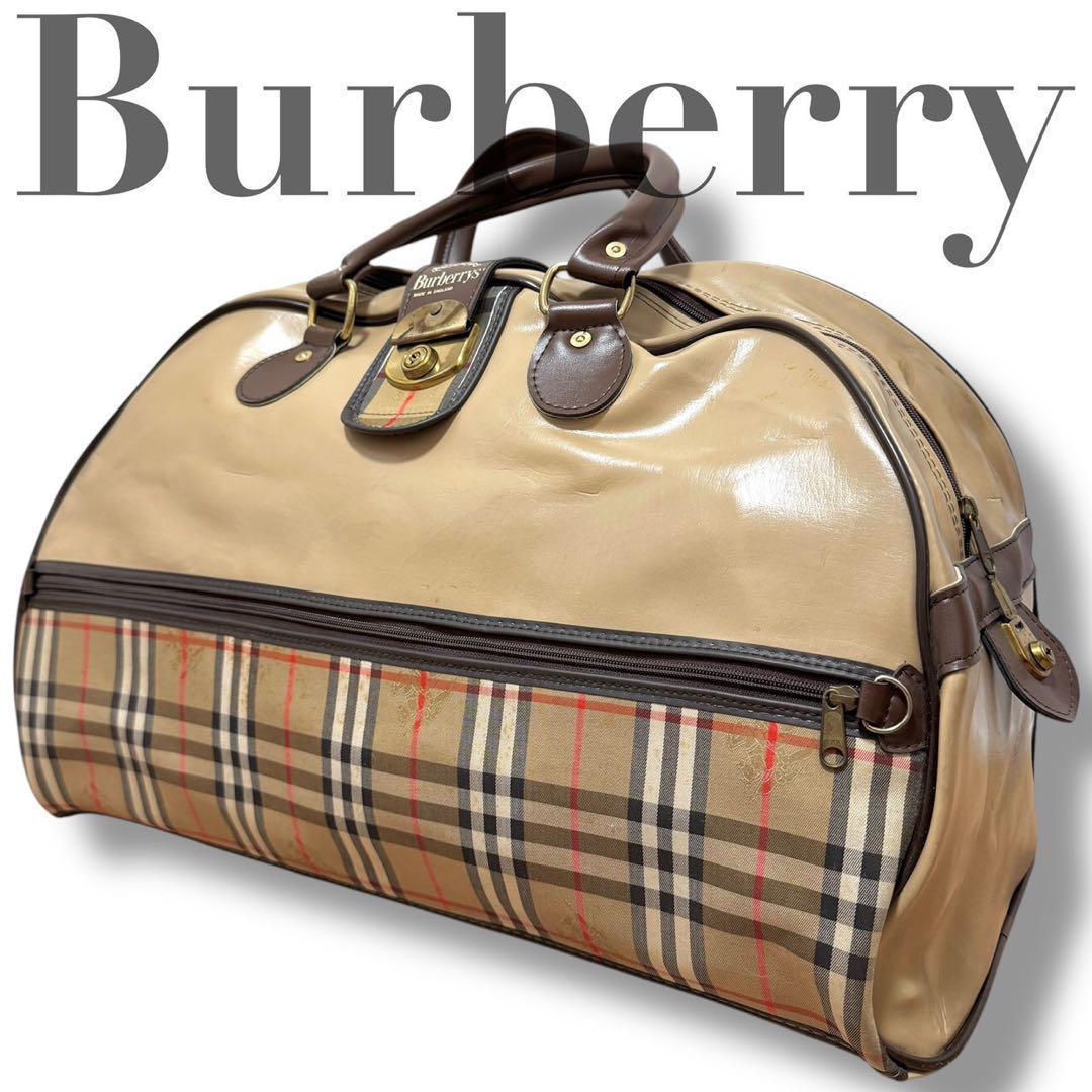 希少　バーバリー　ボストンバッグ　ノバチェック　大容量　旅行　出張　ロゴ　良品