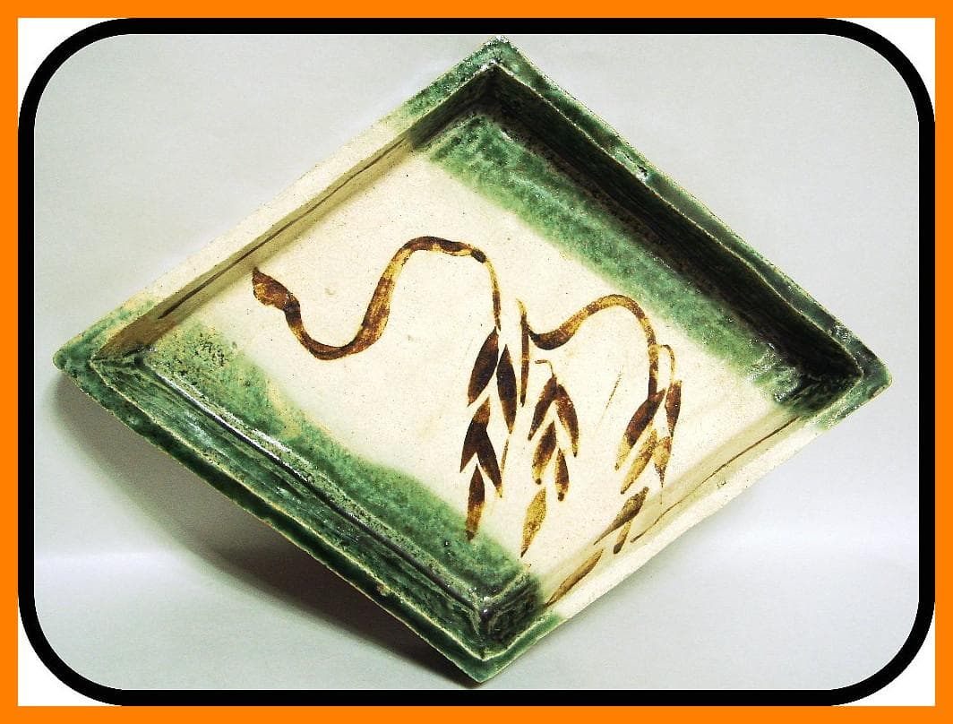 mf50623『織部 柳 菱形鉢』М　/骨董品 古美術 アンティーク 古玩