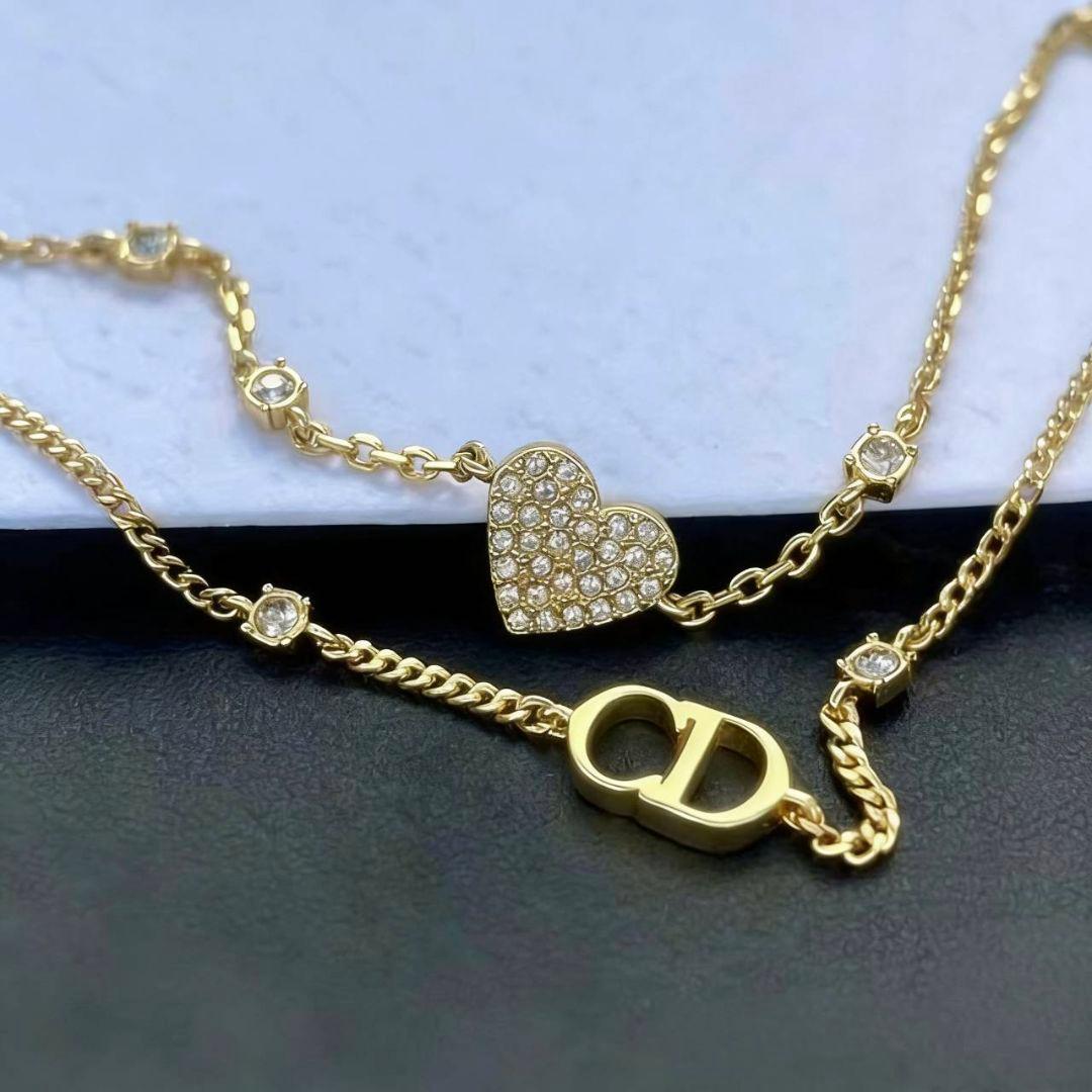 Dior ゴールド ハート ラインストーン ブレスレット