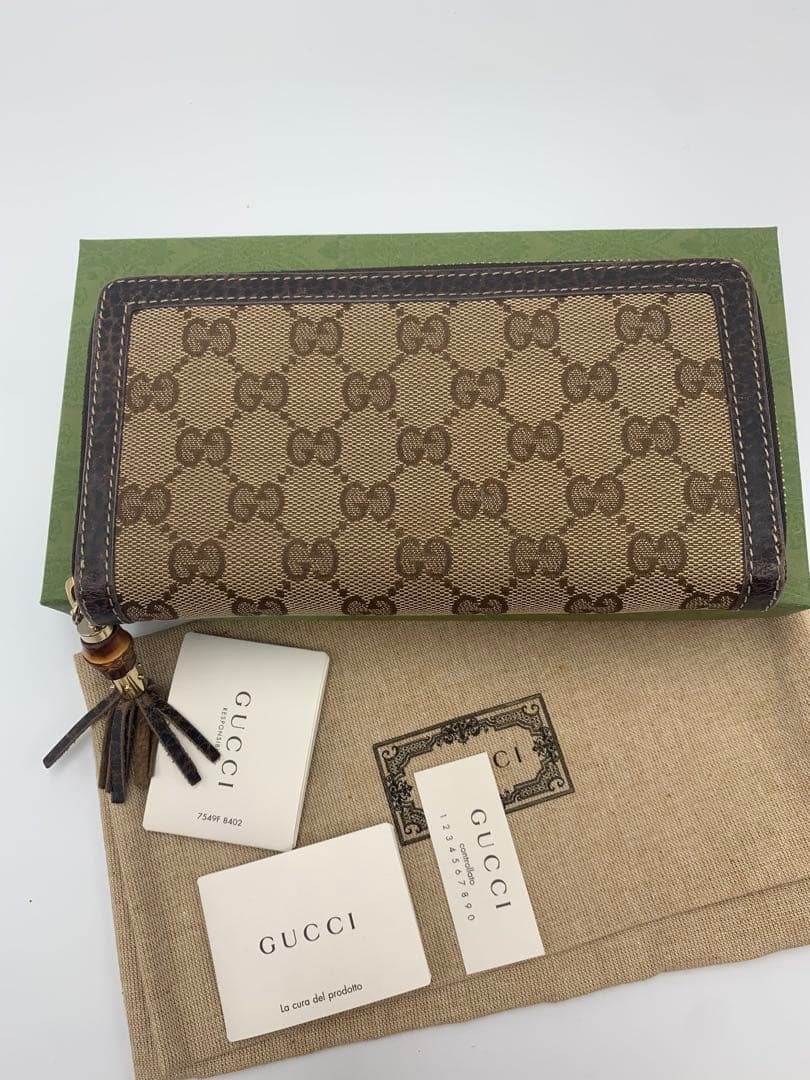 美品 GUCCI　ラウンドファスナー長財布　ブラウン茶　GGキャンバス P55