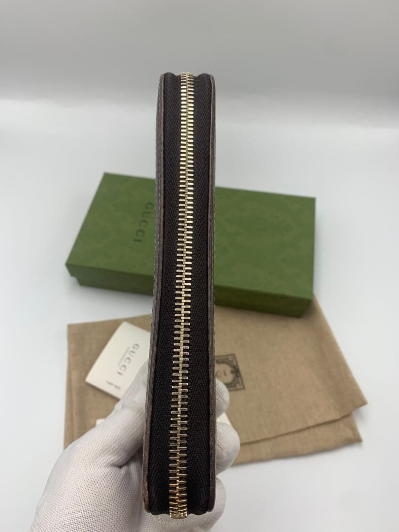 美品 GUCCI　ラウンドファスナー長財布　ブラウン茶　GGキャンバス P55