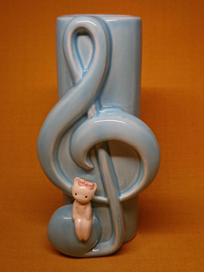 花瓶　 猫　音符　陶器　オブジェ　置物　インテリア　工芸品　美術品　A1608