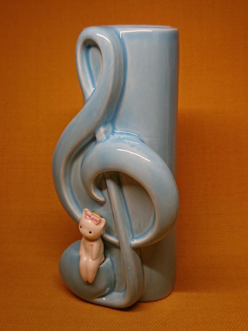 花瓶　 猫　音符　陶器　オブジェ　置物　インテリア　工芸品　美術品　A1608