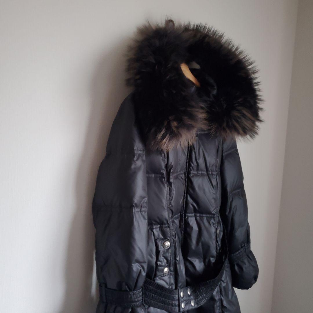 極美品 高級ダウン　リアルファー 光沢 黒　ジャケット Y2K　コート　平成