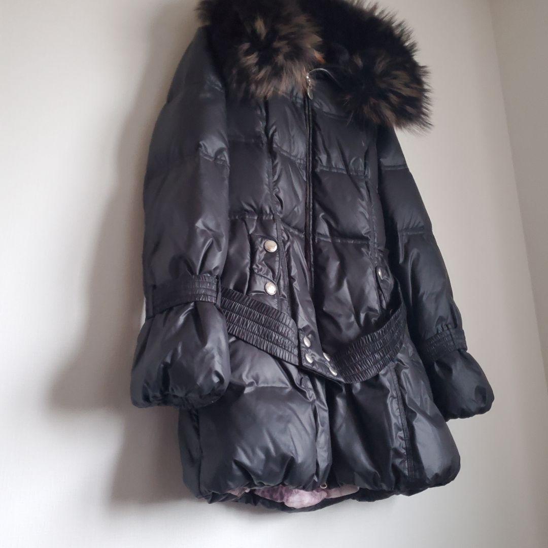 極美品 高級ダウン　リアルファー 光沢 黒　ジャケット Y2K　コート　平成