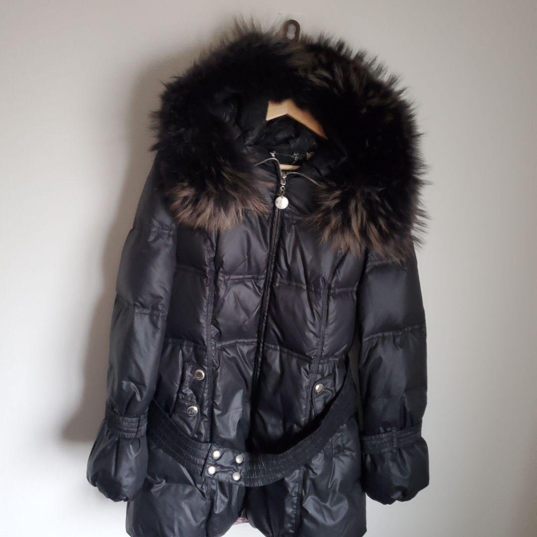 極美品 高級ダウン　リアルファー 光沢 黒　ジャケット Y2K　コート　平成