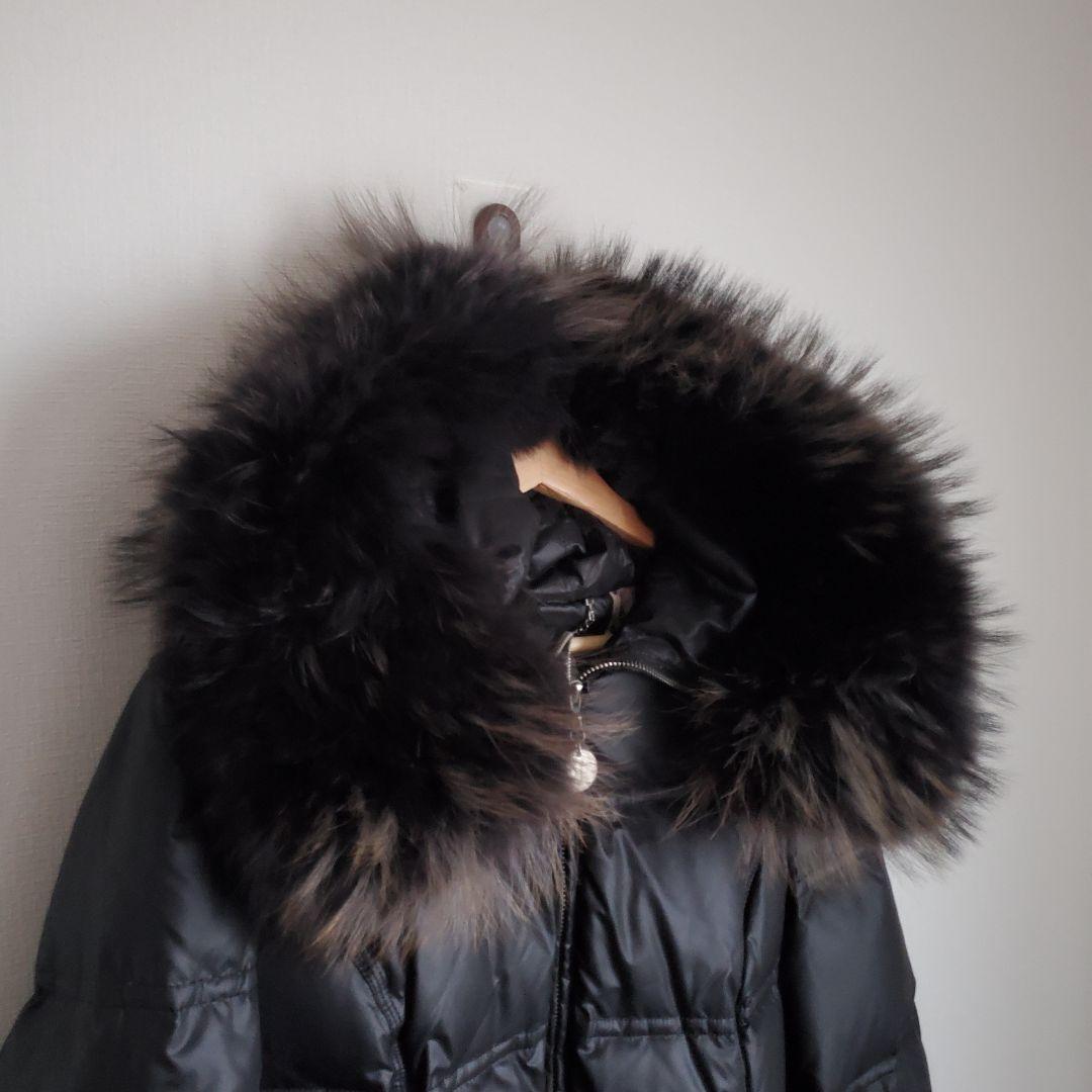 極美品 高級ダウン　リアルファー 光沢 黒　ジャケット Y2K　コート　平成