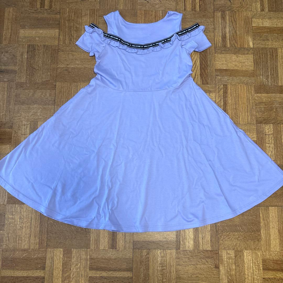 ANNA SUI Mini 薄紫 フリルオフショルダー ワンピース