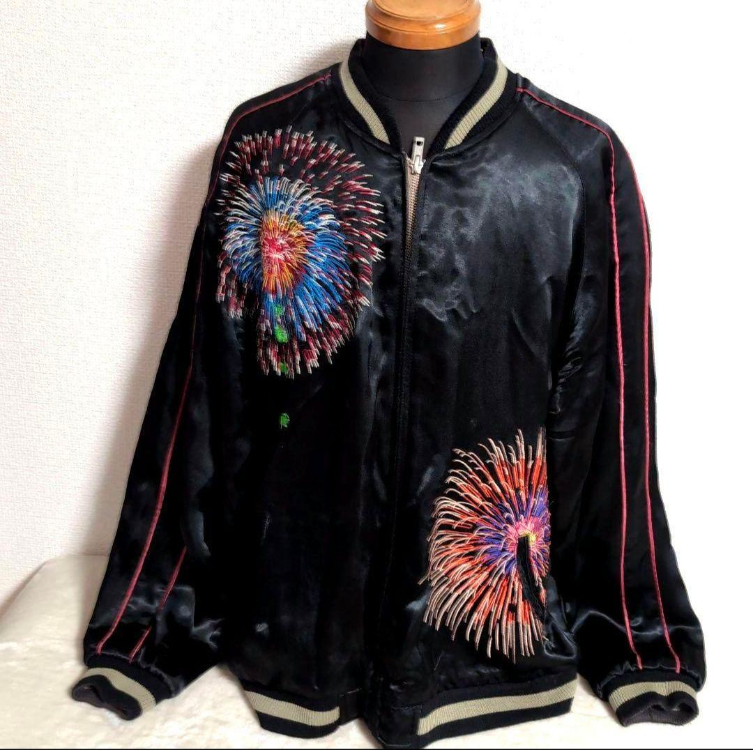 em1 花旅楽団 スカジャン リバーシブル 黒 花火 舞妓 和柄 メンズ3L相当