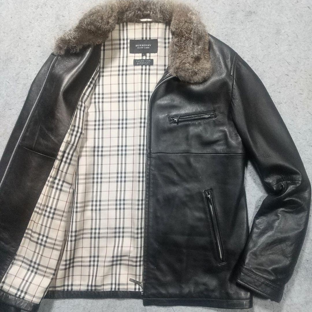 バーバリーブラックレーベル ライダースジャケット L ラムレザー 革ジャン