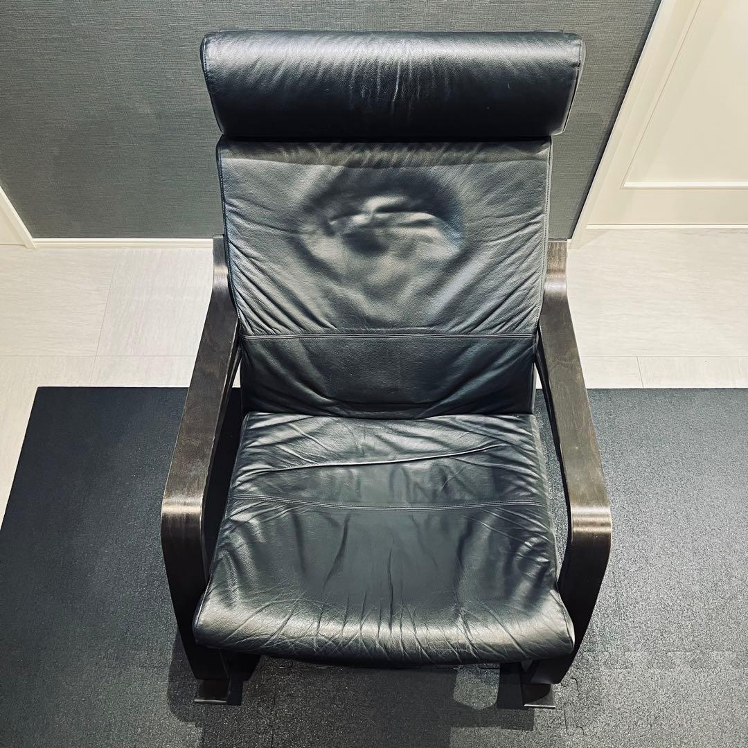 IKEAイケアPOANG ポエング ロッキングチェア 牛革 レザー ブラック