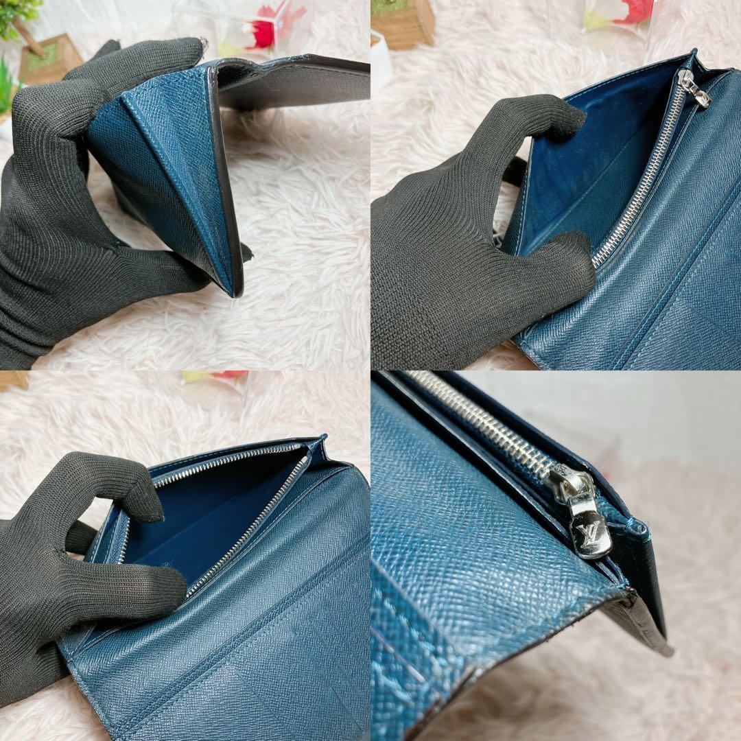 美品 ルイヴィトン タイガ ポルトフォイユ ブラザ 長財布 二つ折り ネイビー