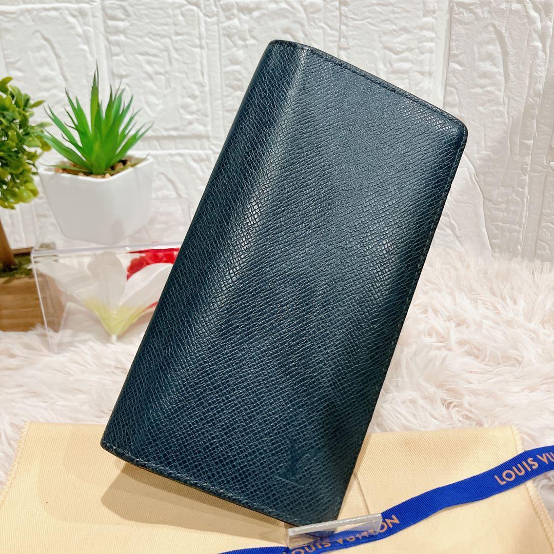 美品 ルイヴィトン タイガ ポルトフォイユ ブラザ 長財布 二つ折り ネイビー