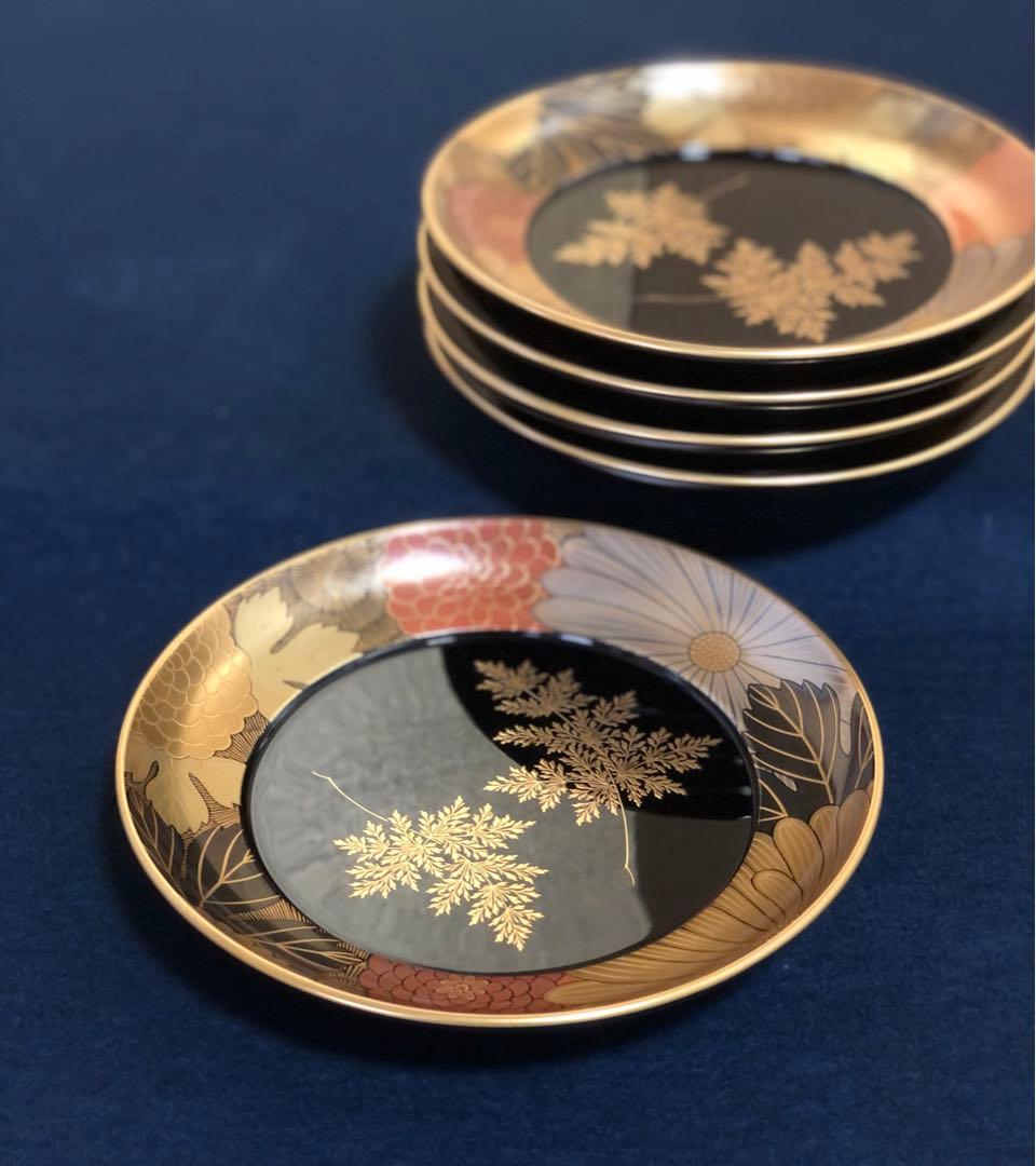 《R》輪島塗 菊蒔絵 銘々皿5客 大向高洲堂造 木箱 251222か2