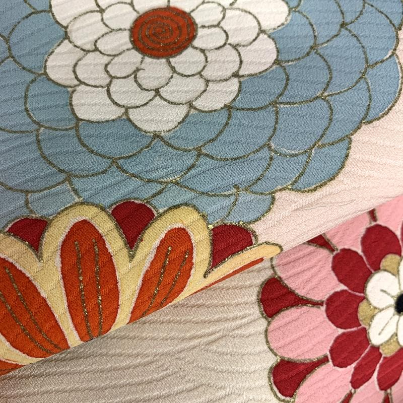 510ag20□七五三 七歳 セミアンティーク 女児 着物&袋帯 金彩 菊□良好