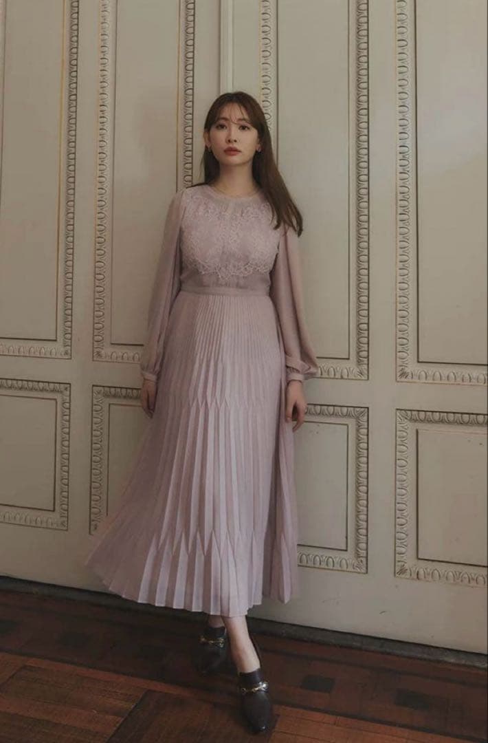 【新品未使用】Vol.1 Pleated Chiffon Lace Dress