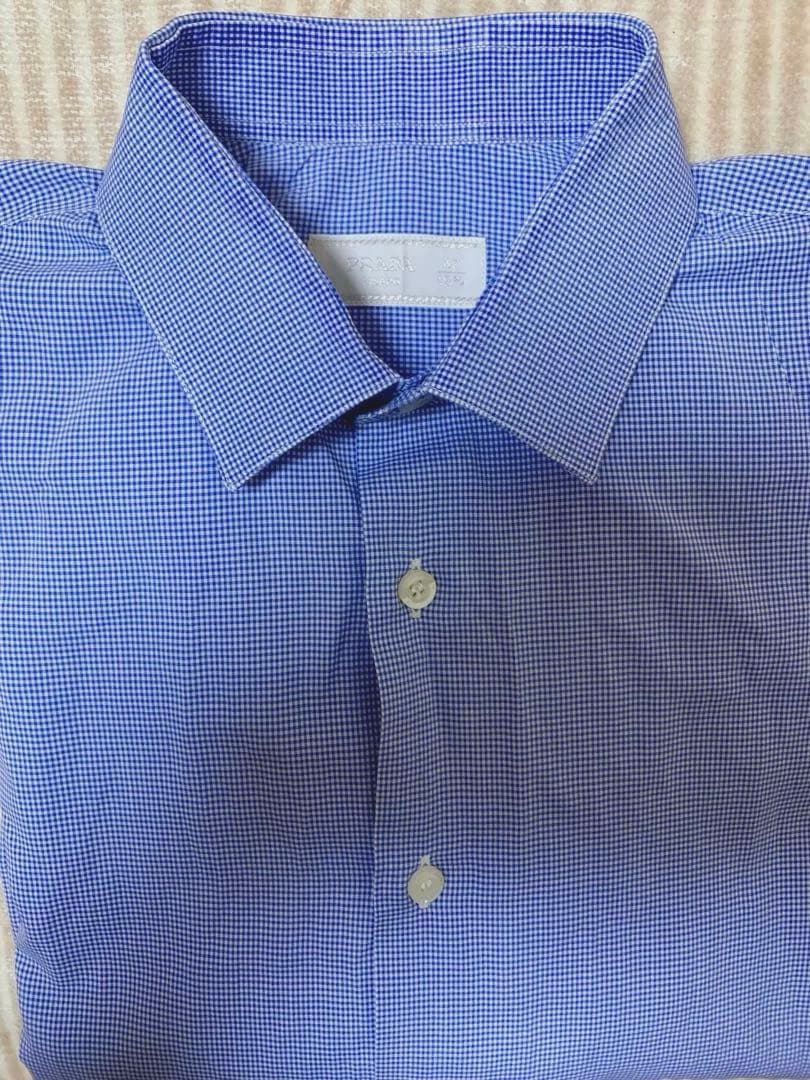 連休価格　PRADA 青 チェック柄 長袖ドレスシャツ　サイズ40