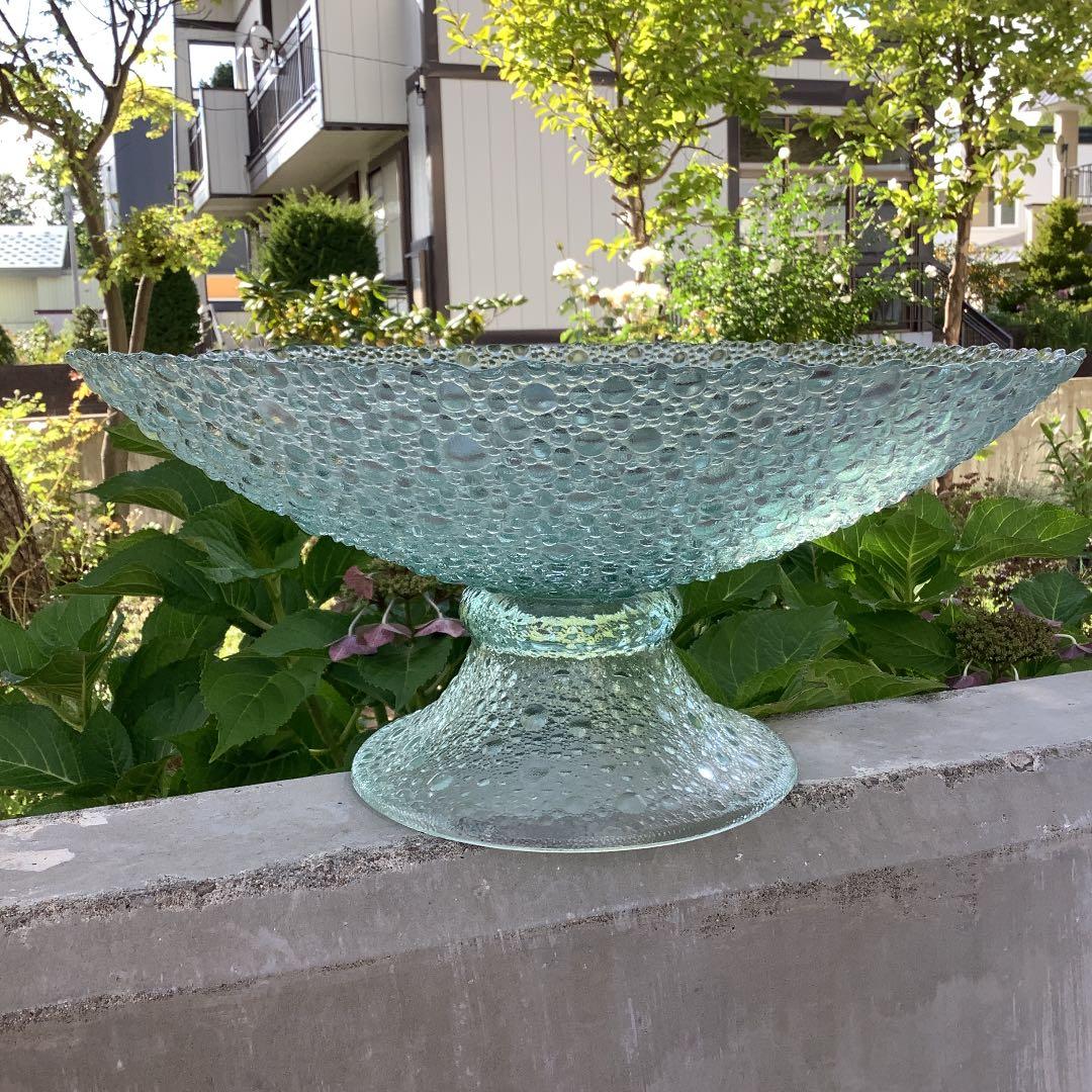 スペイン製　RECYCLED GLASS コンポート　フルーツ盛り皿　花器