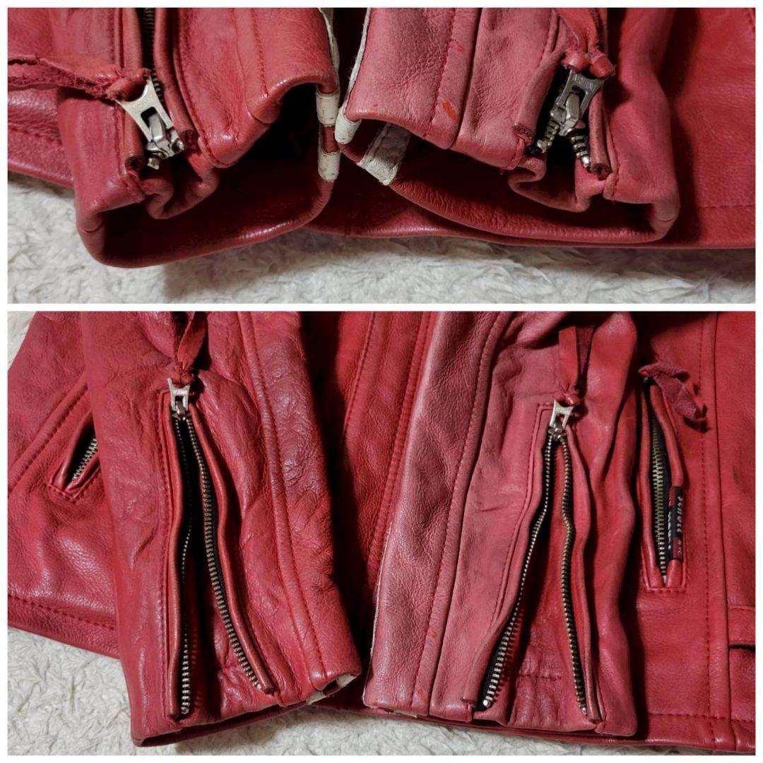 希少✨　ショット　ライダースジャケット　Lサイズ　カウレザー　チェック柄　赤